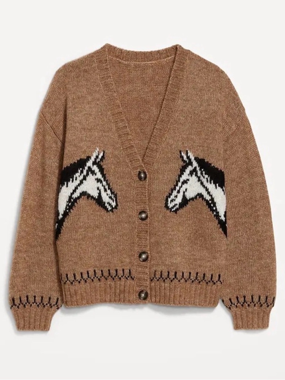 Old Navy Brown Horse-Intarsia V-Neck Cardigan